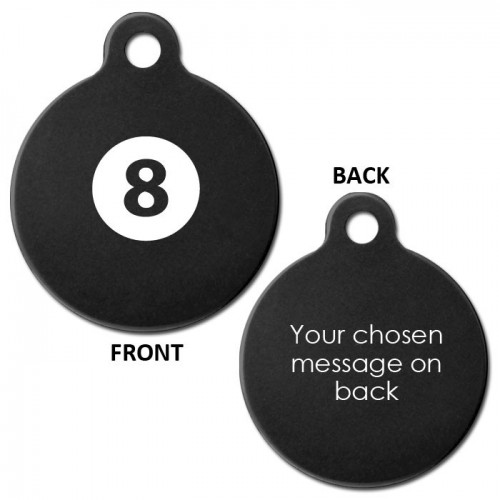 Black Engraved Eight 8 Ball Aluminium 31mm Large Round Pet Dog ID Tag